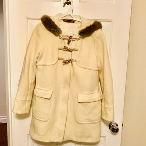 Light Beige Hooded Winter Coat - Size 36